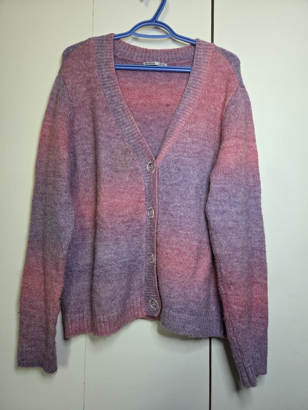 Devoted Women's XL Pink and Purple Ombre Cardigan Deep V Neck Button Front